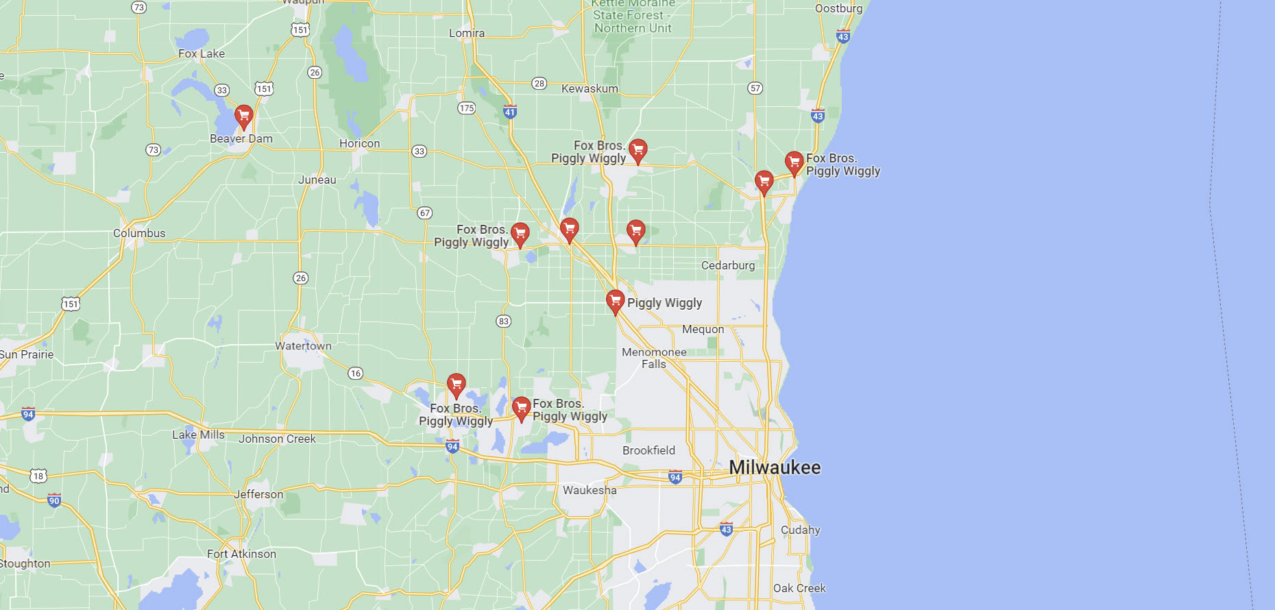 Map of Fox Bros Locations